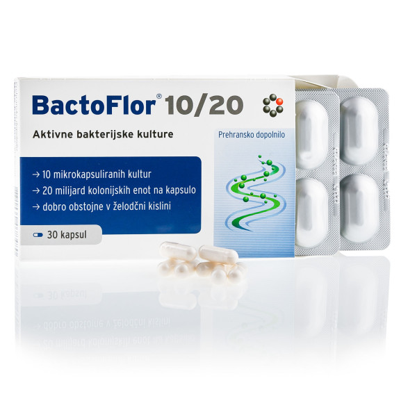 Bactoflor 10/20, 30 kapsul (dopolnilo z živimi bakterijami)