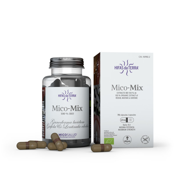 Mico-Mix, 70 kapsul (dopolnilo iz izvlečkov ekoloških gob šiitake, reishi in maitake)